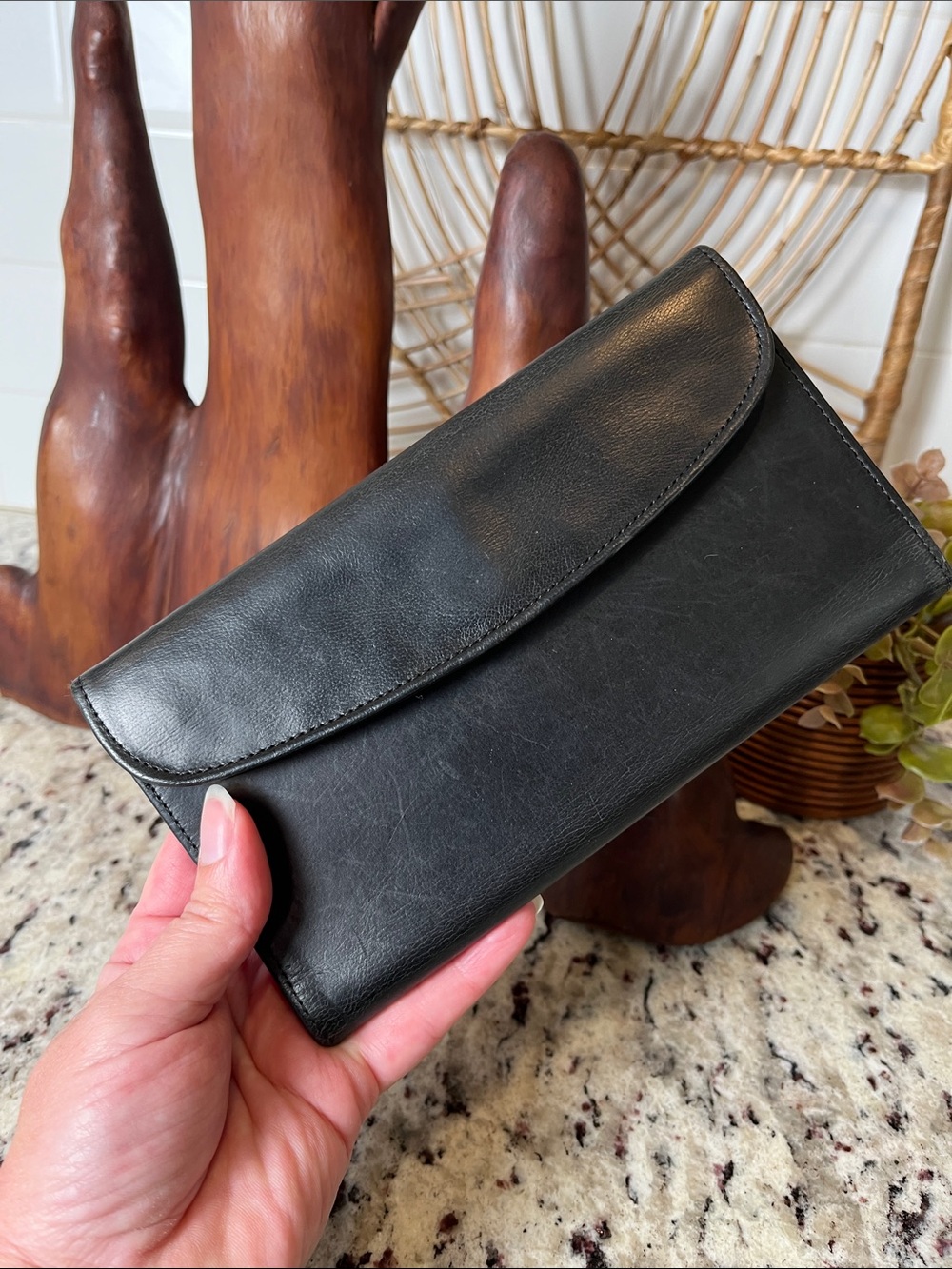 90’s Vintage Coach Black Leather Envelope Wallet
